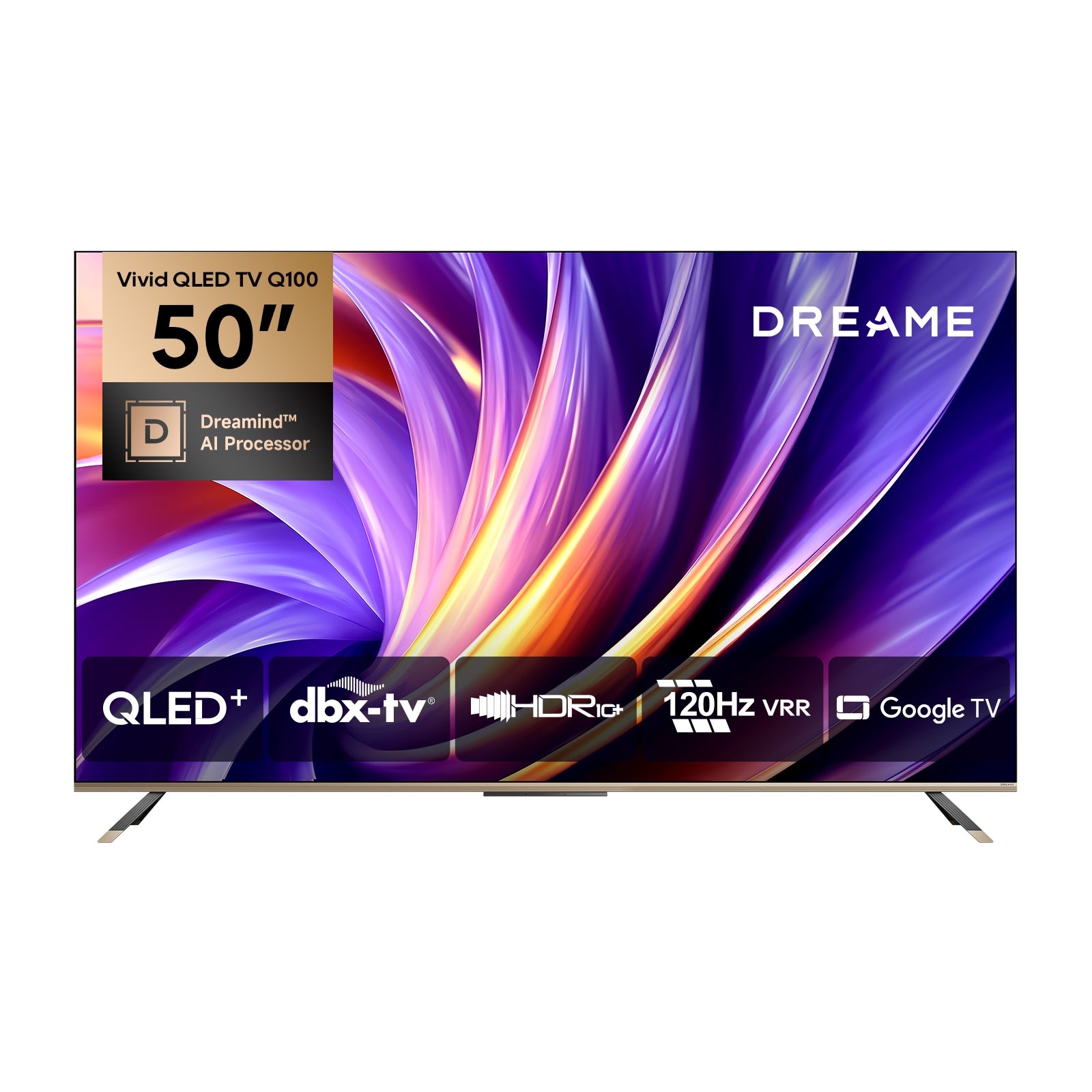 DREAME Vivid QLED 4K TV Q100, 50'' Google TV, Tecnologia QLED+, 120 Hz, HSR, VRR, Dolby Vision, Full Range HDR, Processore IA Dreamind™