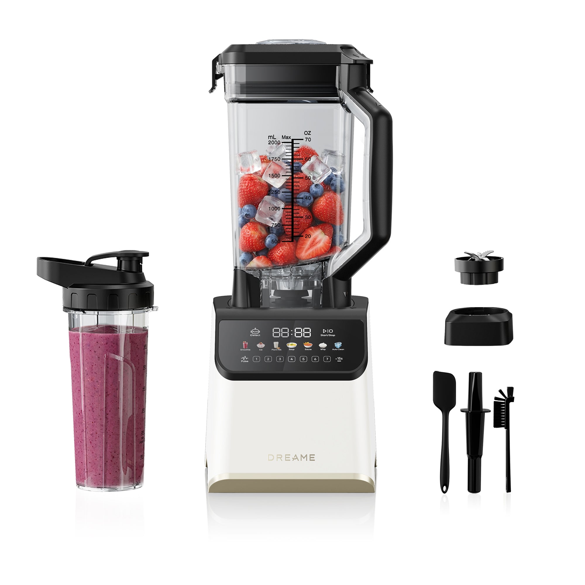 DREAME BlendLogic Frullatore con Tecnologia iDetect, 2 Bicchieri Tritan (2,0 L e 700 mL), Motore 2000 W, 9 Programmi Intelligenti, Pulizia Automatica, Lavabile in Lavastoviglie, Bianco
