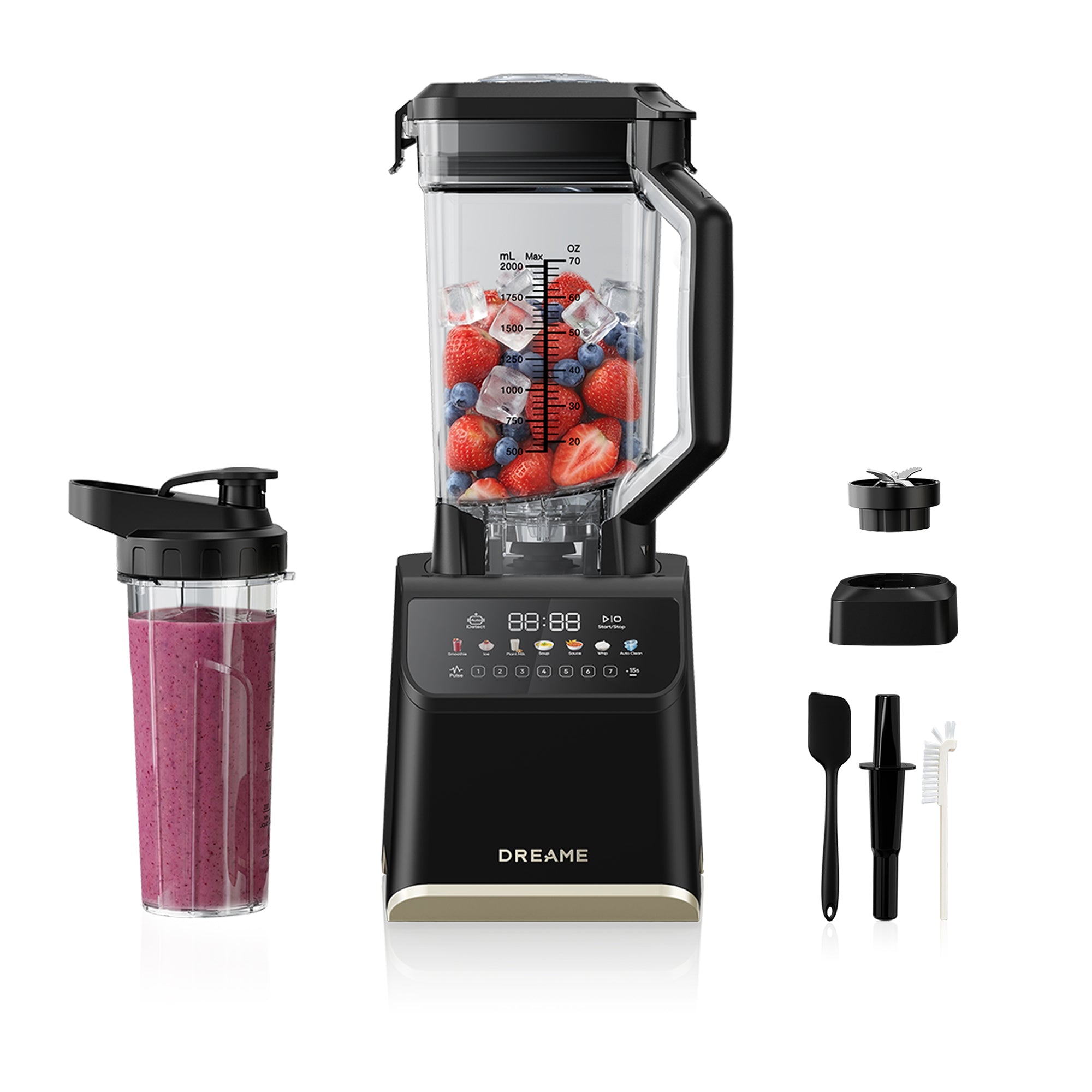 iDetect, 2 Bicchieri Tritan (2,0 L e 700 mL), Motore 2000 W, 9 Programmi Intelligenti, Pulizia Automatica, Lavabile in Lavastoviglie, Nero